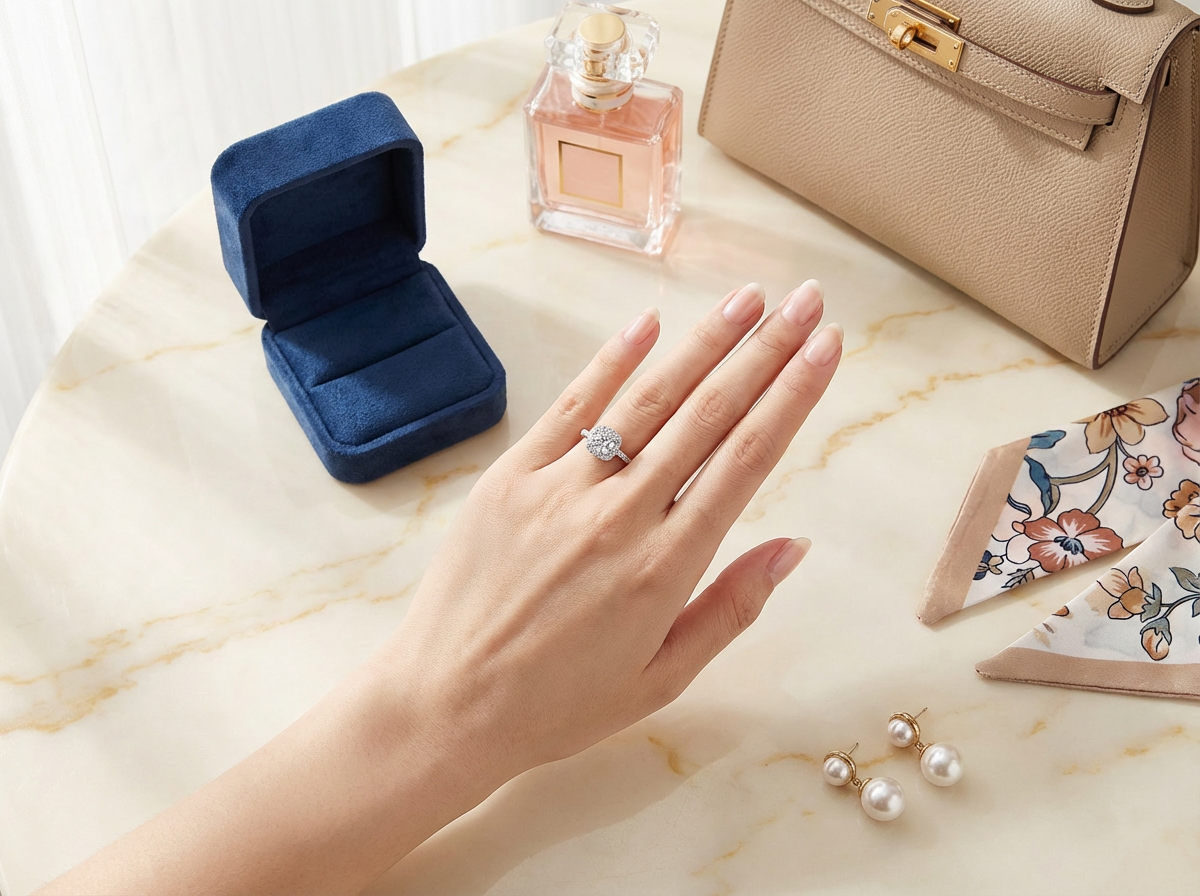 Elegant Square Moissanite Ring – 1 Carat Halo Design in S925 Sterling Silver | Adjustable Band for Women | Perfect Gift for Birthday, Anniversary or Everyday Elegance