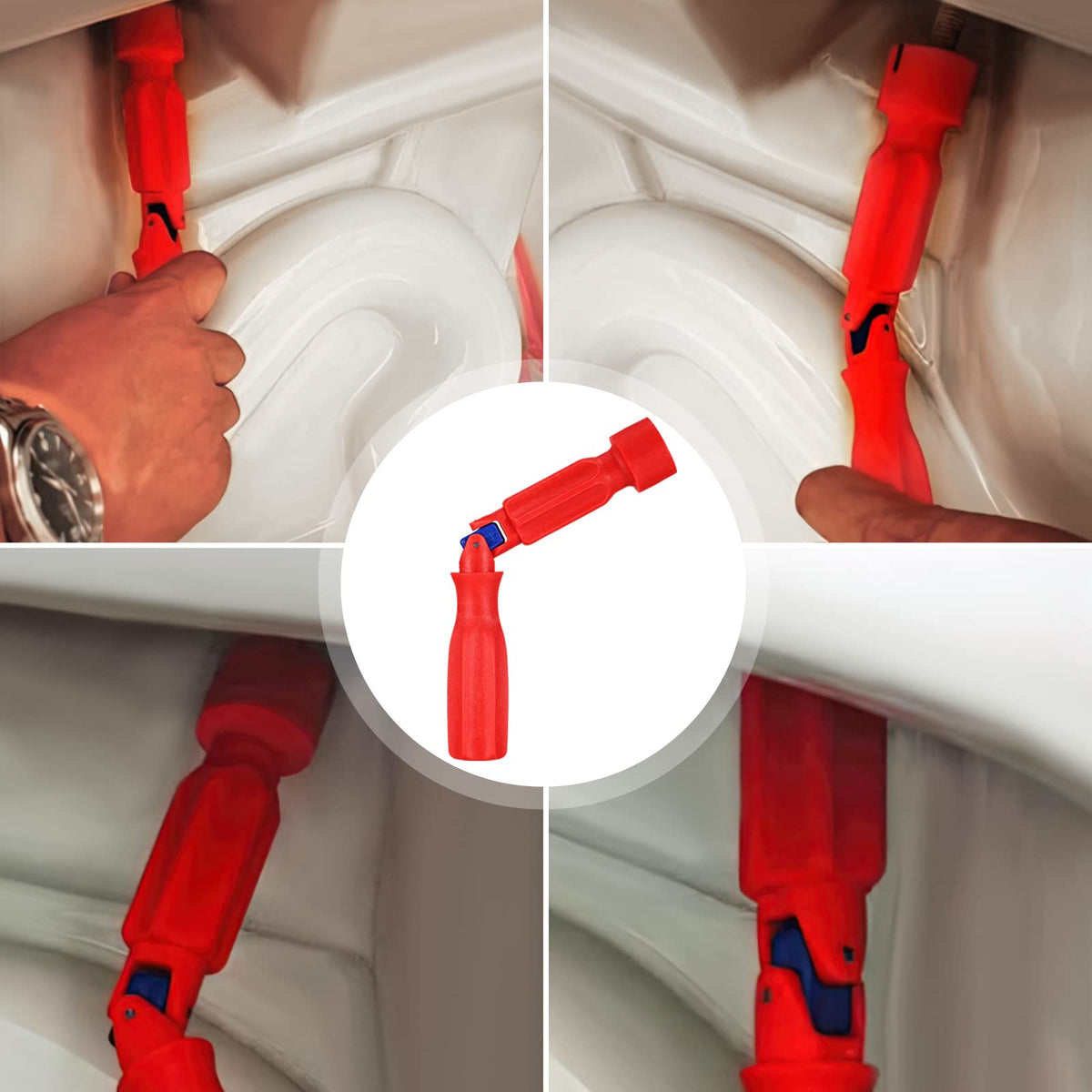 Universal Toilet Seat Installation Wrench – 10/13/17mm Adjustable Bathroom Repair Tool with Rotating Joint, Non-Slip Handle, Compact Design (Red)