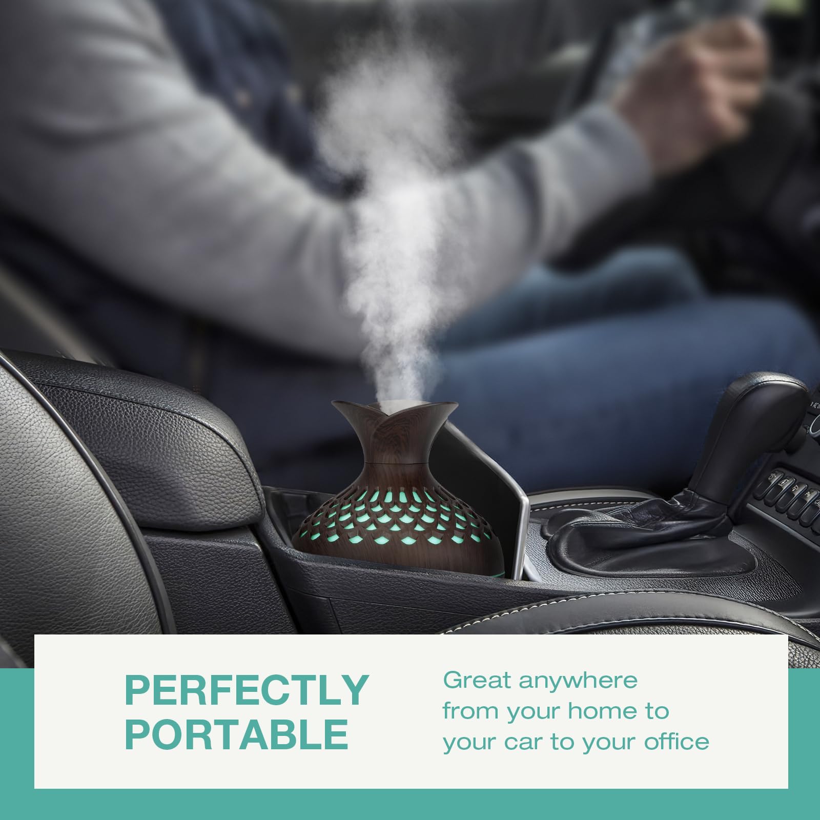 Portable USB Humidifier with 7-Color LED Night Light – Wood Grain Flower Design, Quiet Cool Mist Diffuser for Home, Office & Car (DarkWood)