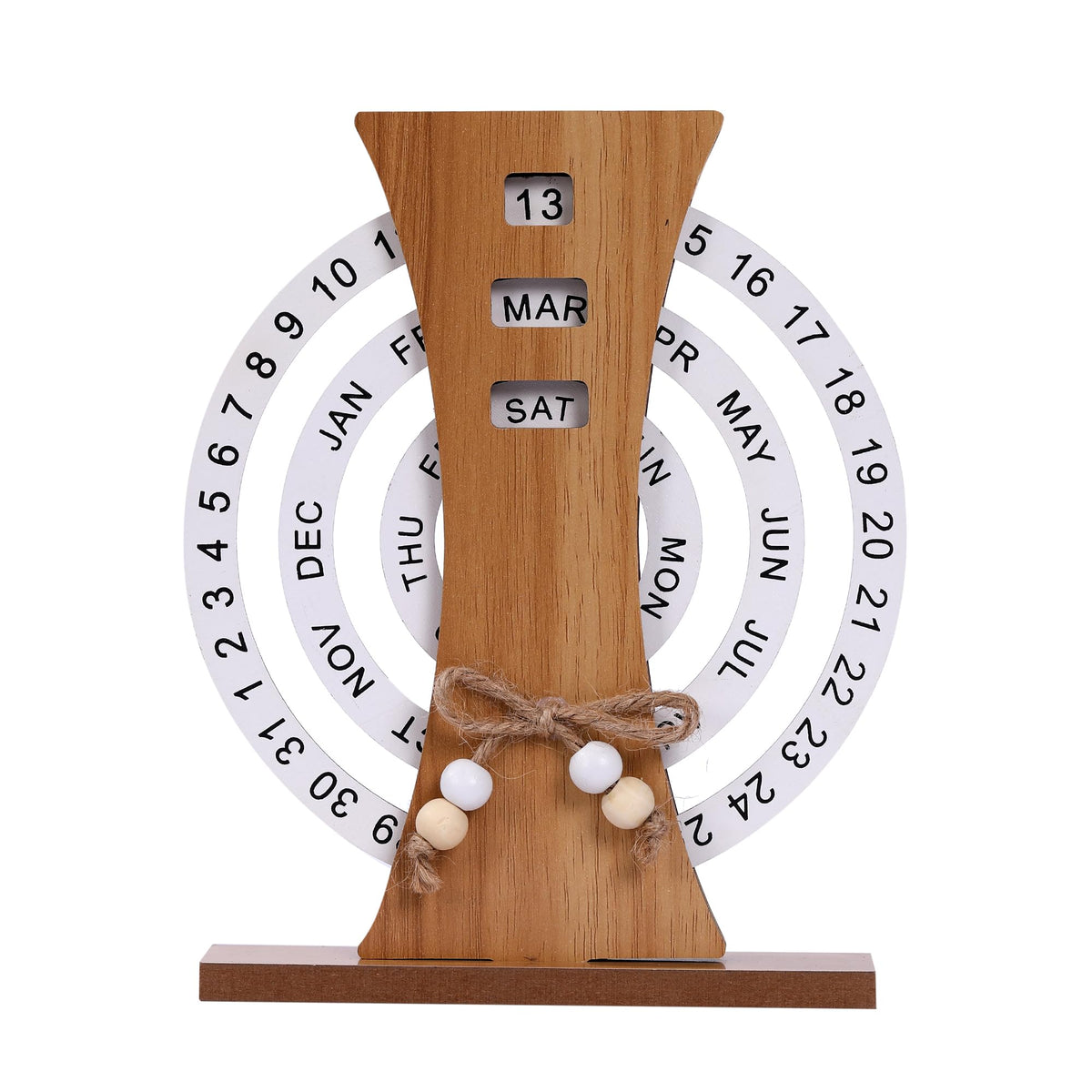 Wooden Perpetual Calendar with Rotating Discs – Elegant Desk Decor for Home &amp; Office, Date Day Month Display (Natural Wood)