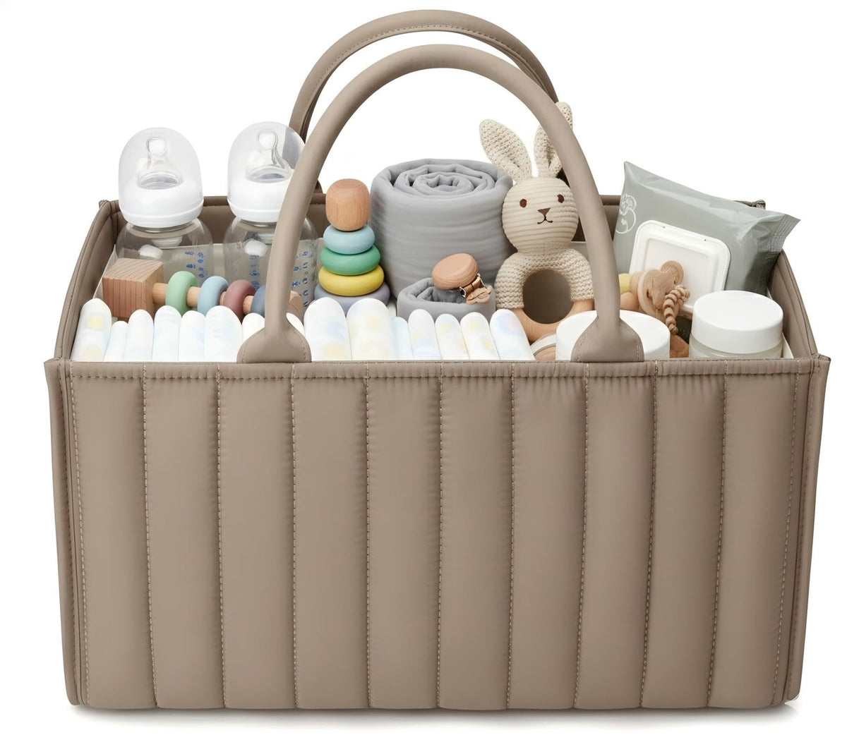 Large Baby Diaper Caddy Organizer – Stylish Storage Basket for Nursery, Changing Table &amp; Travel – Portable Urn for Diapers, Wipes, Toys &amp; Essentials (Brown)
