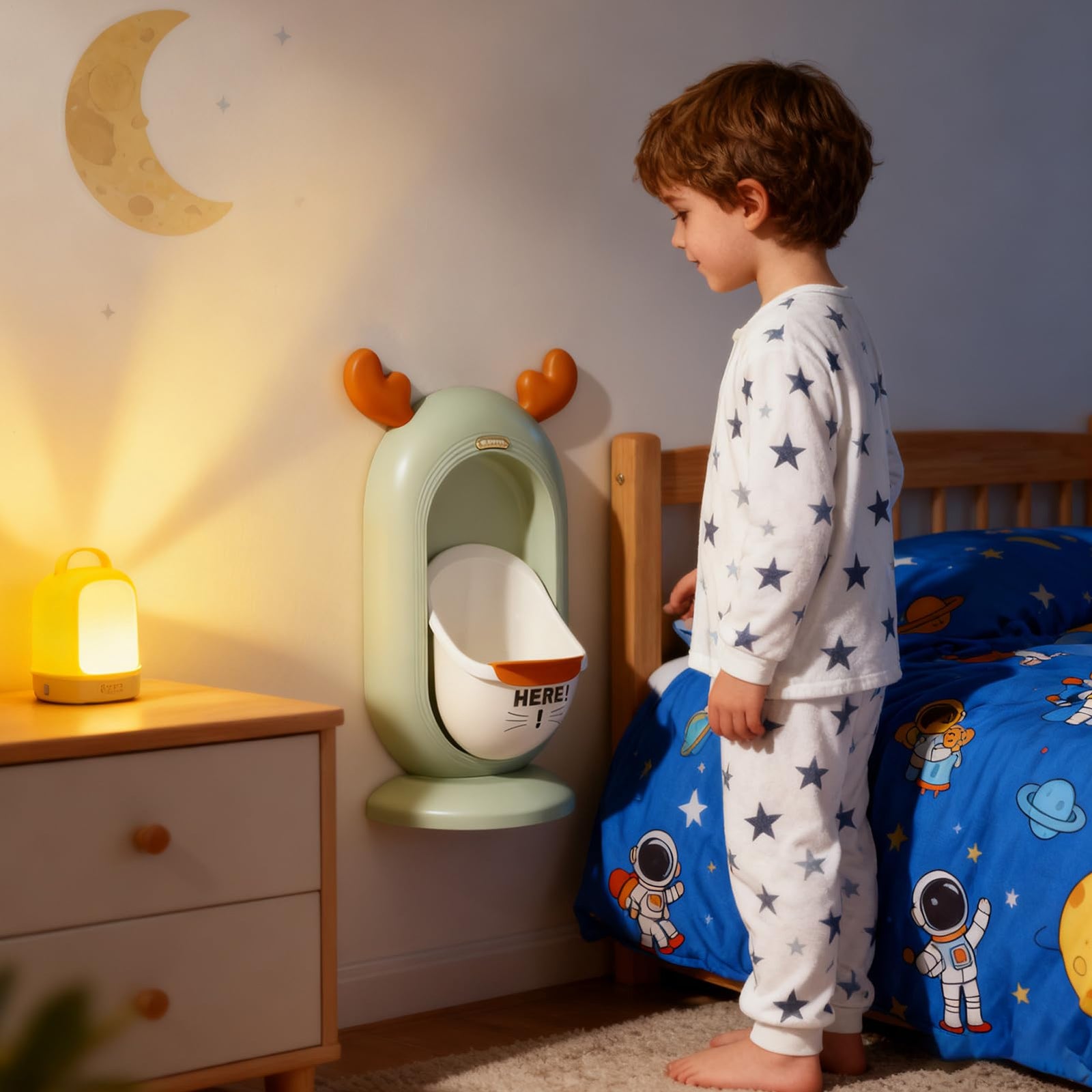 Wall-Mounted Kids Urinal for Boys – Adjustable Height Training Potty with Cute Cartoon Design, Anti-Splash, Easy to Clean, Portable Toilet for Home, Nursery, Travel (Green)