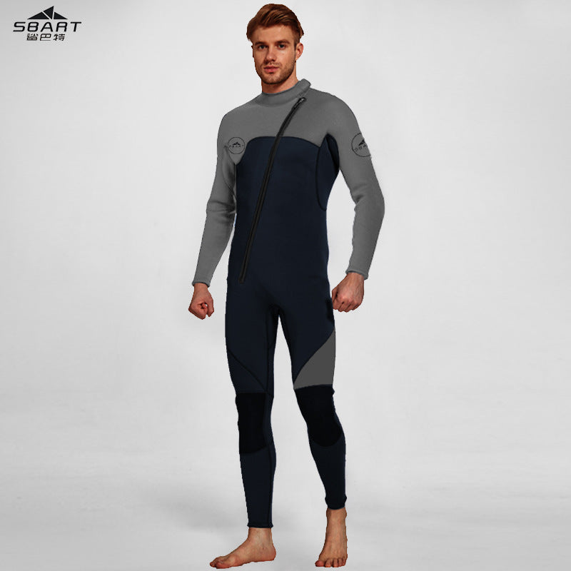 Men's 3mm Full Wetsuit for Surfing Diving & Cold Water Swimming – Front-Zip Neoprene Suit with UV Protection and Flexible Fit(Grey,M)  | Other Colors Available in Store