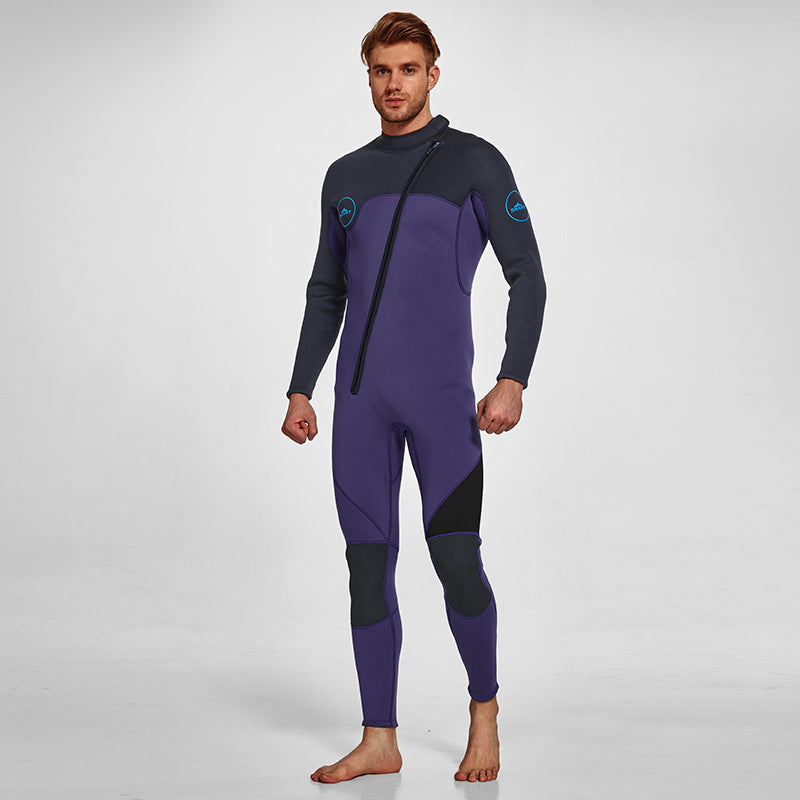 Men's 3mm Full Wetsuit for Surfing Diving & Cold Water Swimming – Front-Zip Neoprene Suit with UV Protection and Flexible Fit(Purple,M)  | Other Colors Available in Store