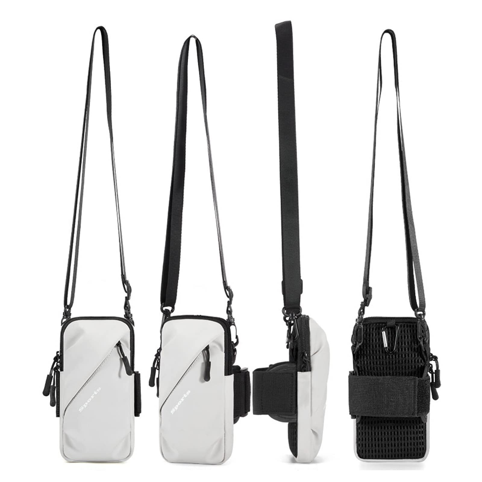 Universal Running Phone Arm Band – Waterproof, Dual Pocket, Adjustable Strap, Breathable Mesh, Fits Phones Up to 6.7 Inches, Crossbody & Waist Clip (Grey)