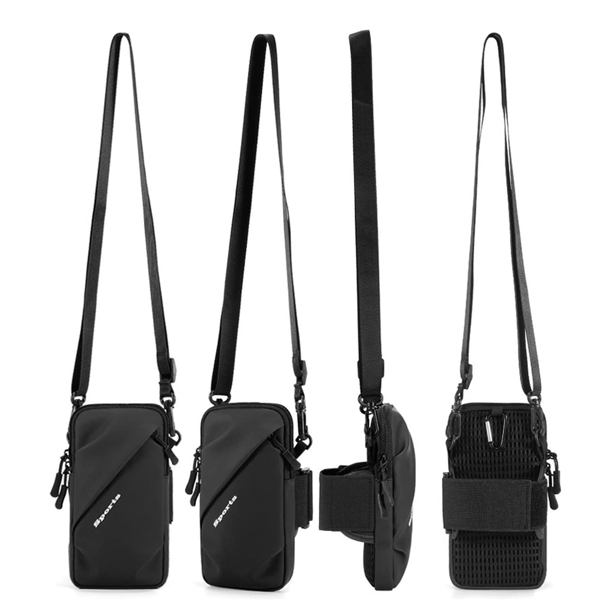 Universal Running Phone Arm Band – Waterproof, Dual Pocket, Adjustable Strap, Breathable Mesh, Fits Phones Up to 6.7 Inches, Crossbody & Waist Clip (Black)