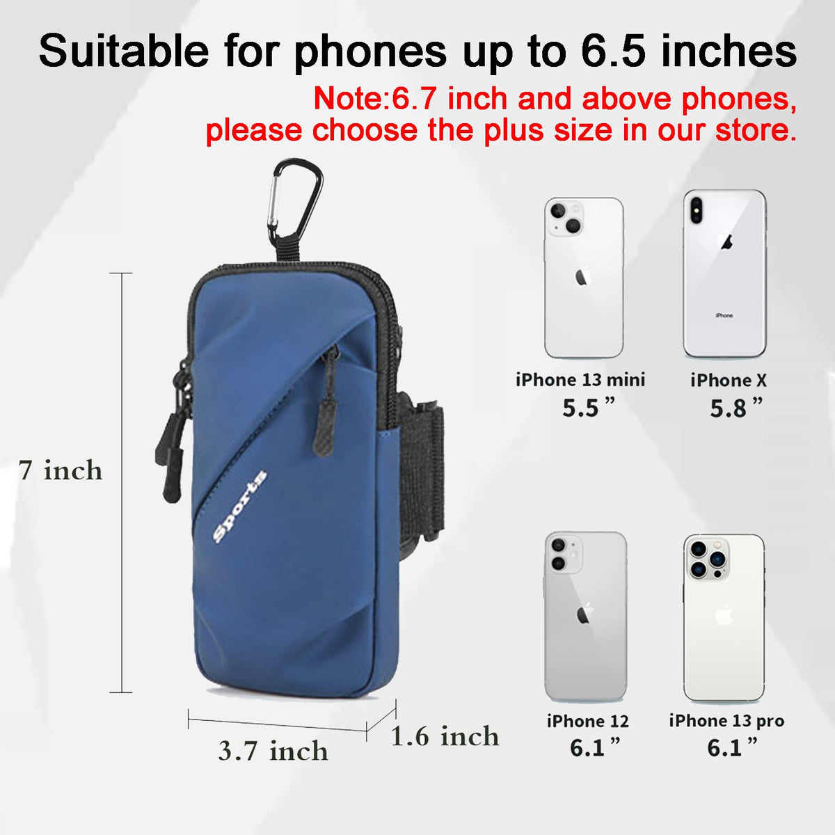 Universal Running Phone Arm Band – Waterproof, Dual Pocket, Adjustable Strap, Breathable Mesh, Fits Phones Up to 6.7 Inches, Crossbody & Waist Clip (Blue)