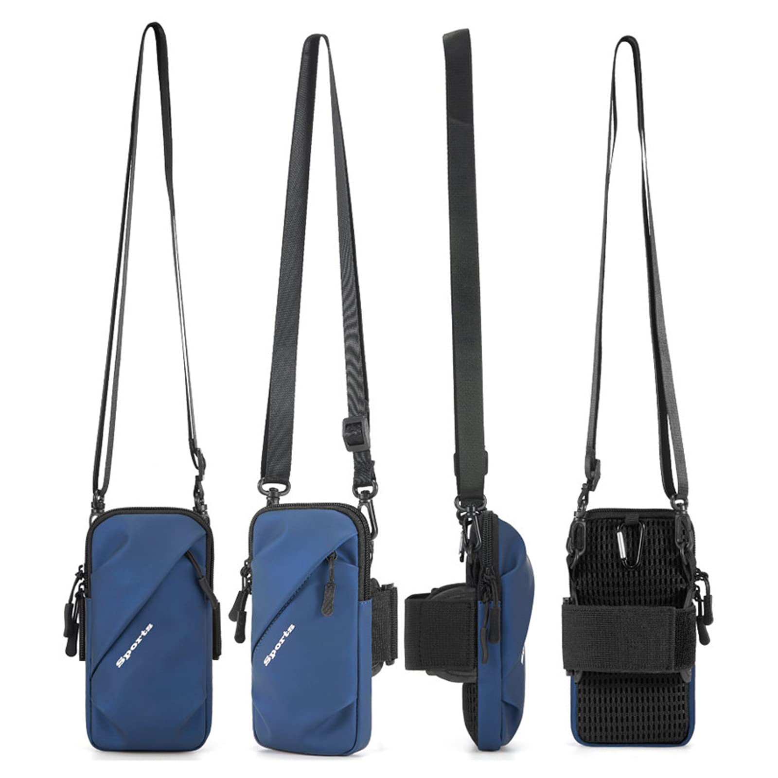 Universal Running Phone Arm Band – Waterproof, Dual Pocket, Adjustable Strap, Breathable Mesh, Fits Phones Up to 6.7 Inches, Crossbody & Waist Clip (Blue)
