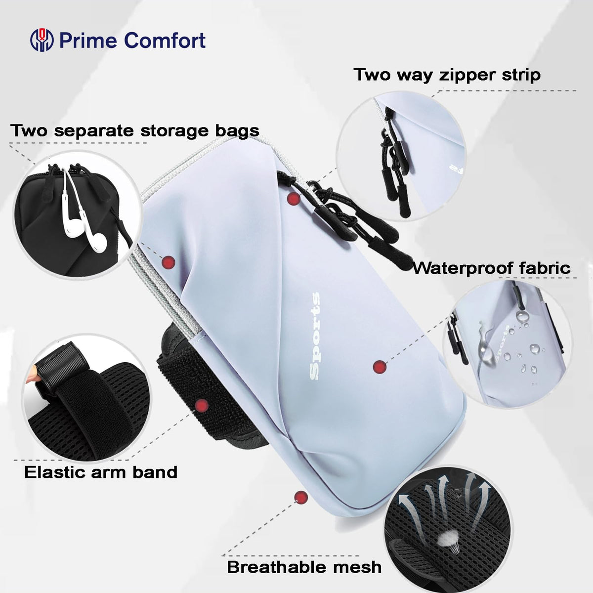 Universal Running Phone Arm Band – Waterproof, Dual Pocket, Adjustable Strap, Breathable Mesh, Fits Phones Up to 6.7 Inches, Crossbody & Waist Clip (Light Blue)