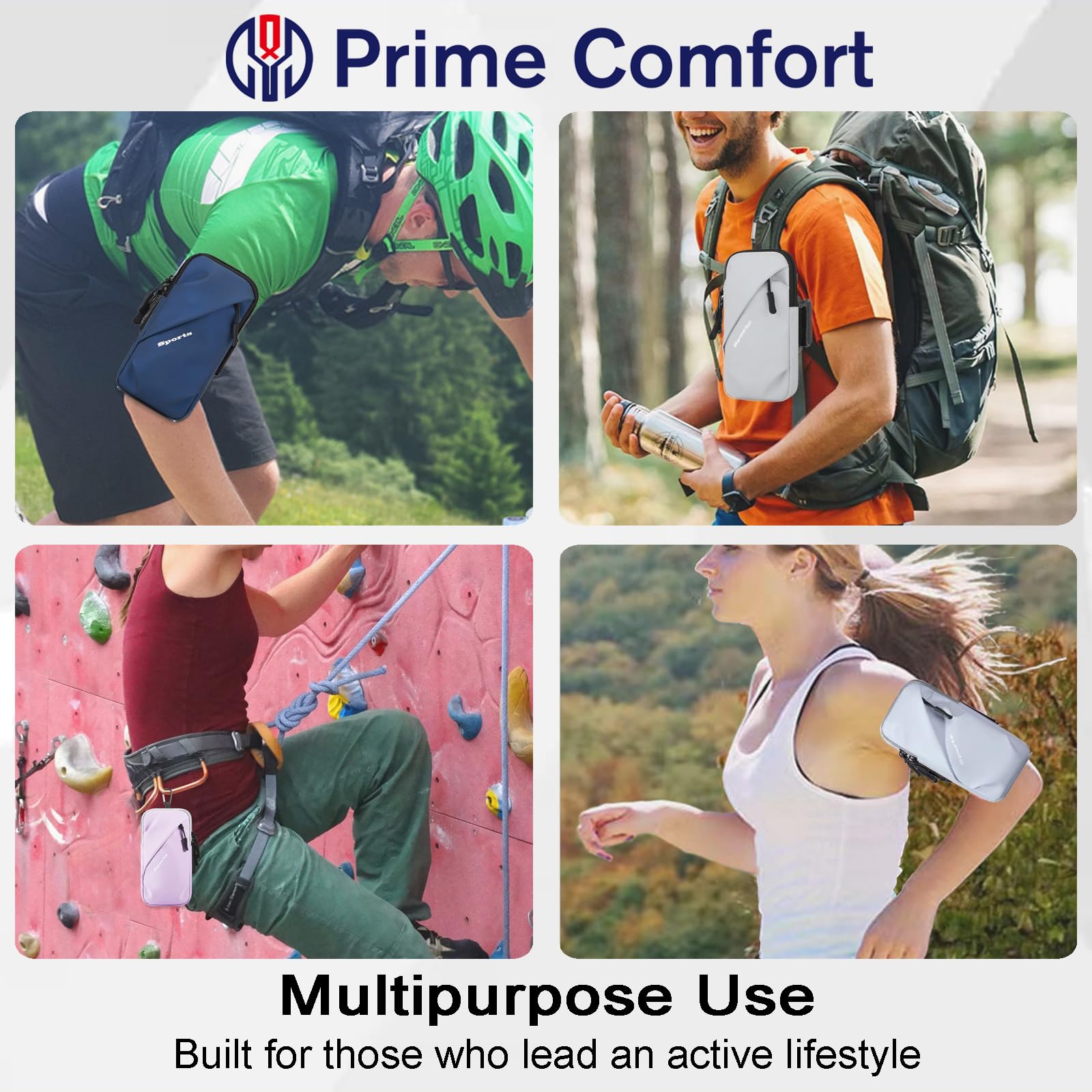 Universal Running Phone Arm Band – Waterproof, Dual Pocket, Adjustable Strap, Breathable Mesh, Fits Phones Up to 6.7 Inches, Crossbody & Waist Clip (Light Blue)