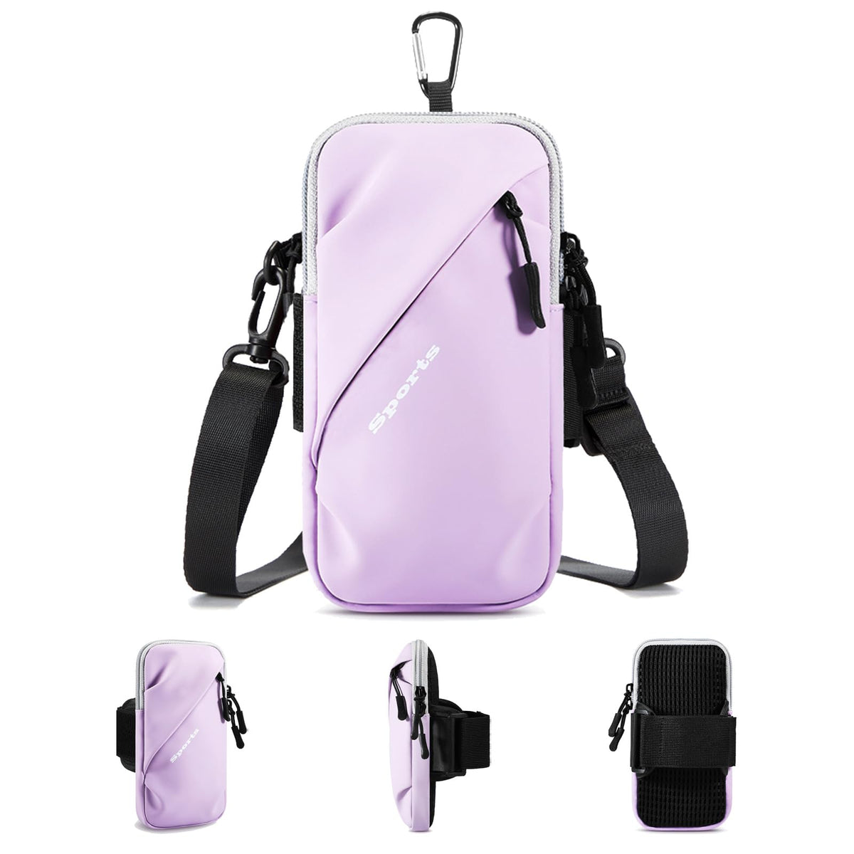 Universal Running Phone Arm Band – Waterproof, Dual Pocket, Adjustable Strap, Breathable Mesh, Fits Phones Up to 6.7 Inches, Crossbody &amp; Waist Clip (Purple)