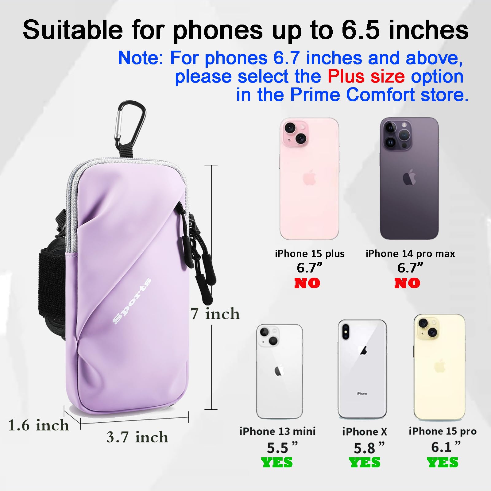 Universal Running Phone Arm Band – Waterproof, Dual Pocket, Adjustable Strap, Breathable Mesh, Fits Phones Up to 6.7 Inches, Crossbody & Waist Clip (Purple)