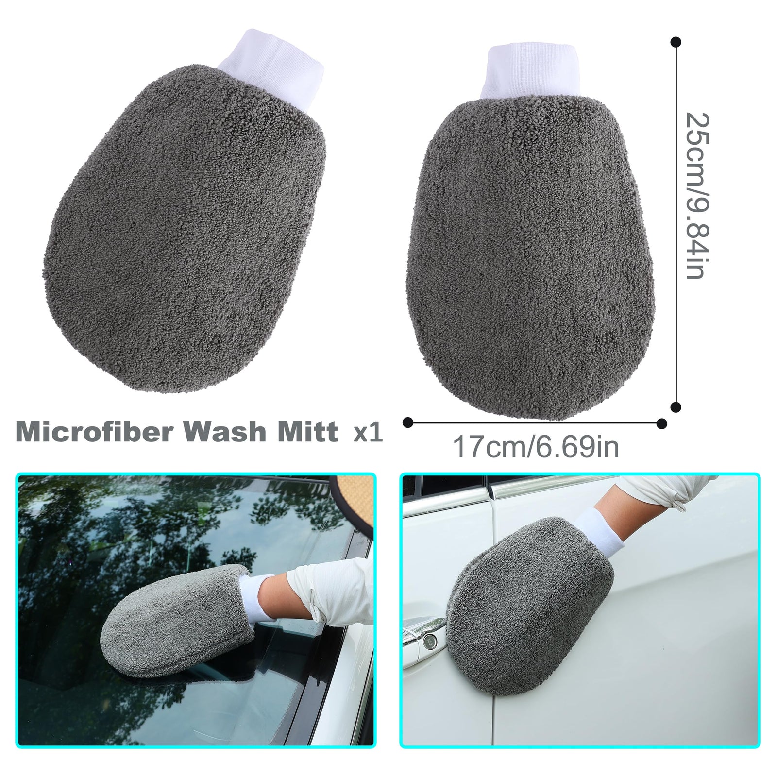 Multi-Use Car Cleaning Kit – 9-Piece Auto Detailing Set with Wash Mitt, Wheel Brush, Microfiber Cloths, Sponge, Applicator Pads, Storage Bag (Gray)