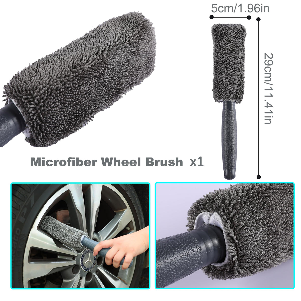 Multi-Use Car Cleaning Kit – 9-Piece Auto Detailing Set with Wash Mitt, Wheel Brush, Microfiber Cloths, Sponge, Applicator Pads, Storage Bag (Gray)