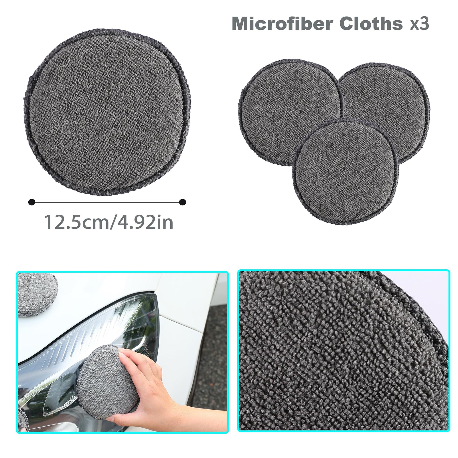 Multi-Use Car Cleaning Kit – 9-Piece Auto Detailing Set with Wash Mitt, Wheel Brush, Microfiber Cloths, Sponge, Applicator Pads, Storage Bag (Gray)
