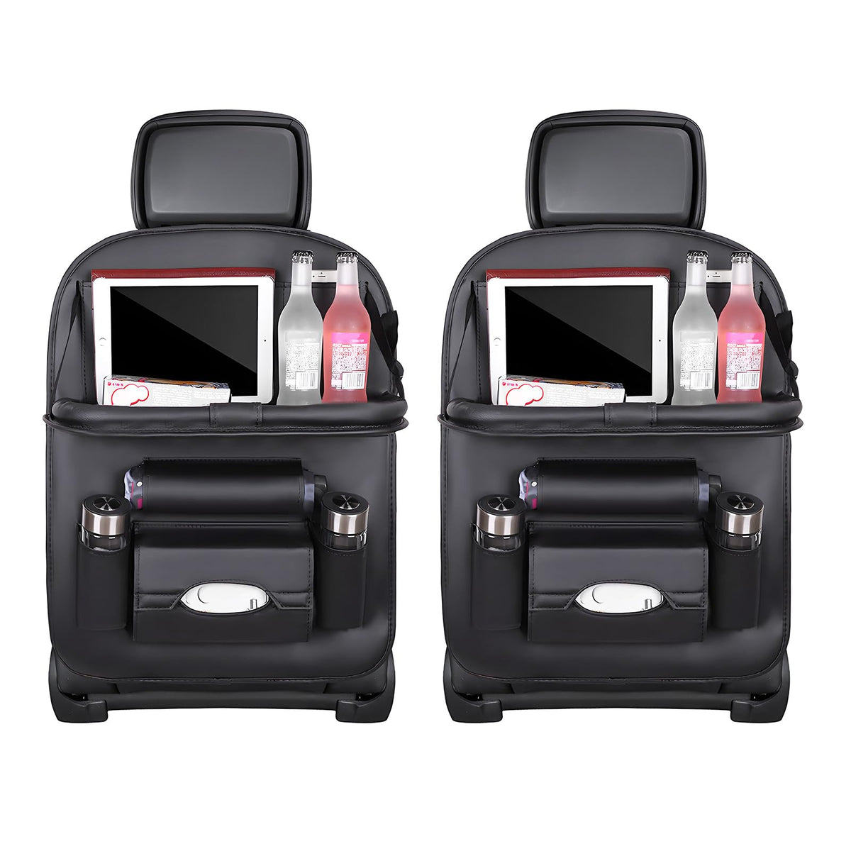 Car Back Seat Organizer with Foldable Table Tray – Universal Rear Seat Storage Bag, Multi-Pocket Holder for Tablet, Drinks &amp; Essentials (Black)