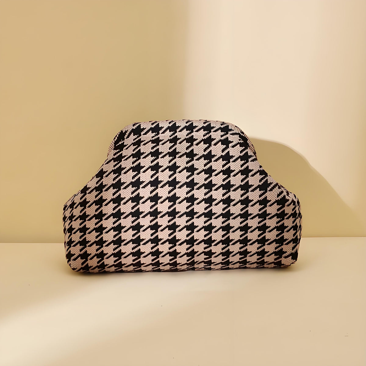 Houndstooth Knit Cloud Bag: Commute &amp; Daily Handbag, Portable Storage Clutch (Khaki) | Other Colors Available in Store
