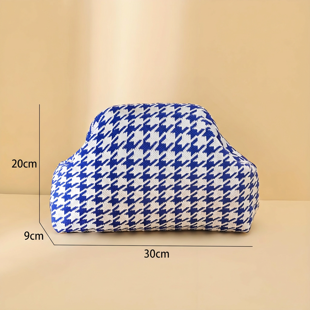 Houndstooth Knit Cloud Bag: Commute & Daily Handbag, Portable Storage Clutch (Blue) | Other Colors Available in Store