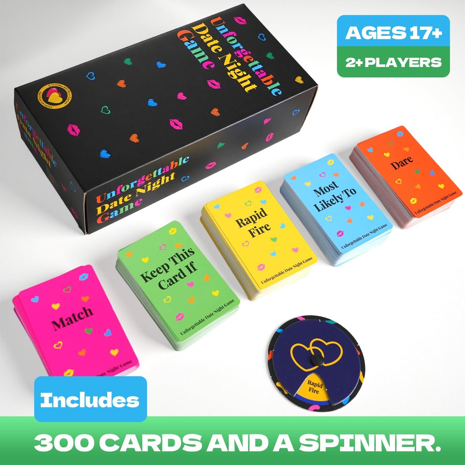 Unforgettable Date Night Game – 300-Card Couple Card Game with Spinner for Romance, Laughter & Connection | Other Fun Games Available In-Store