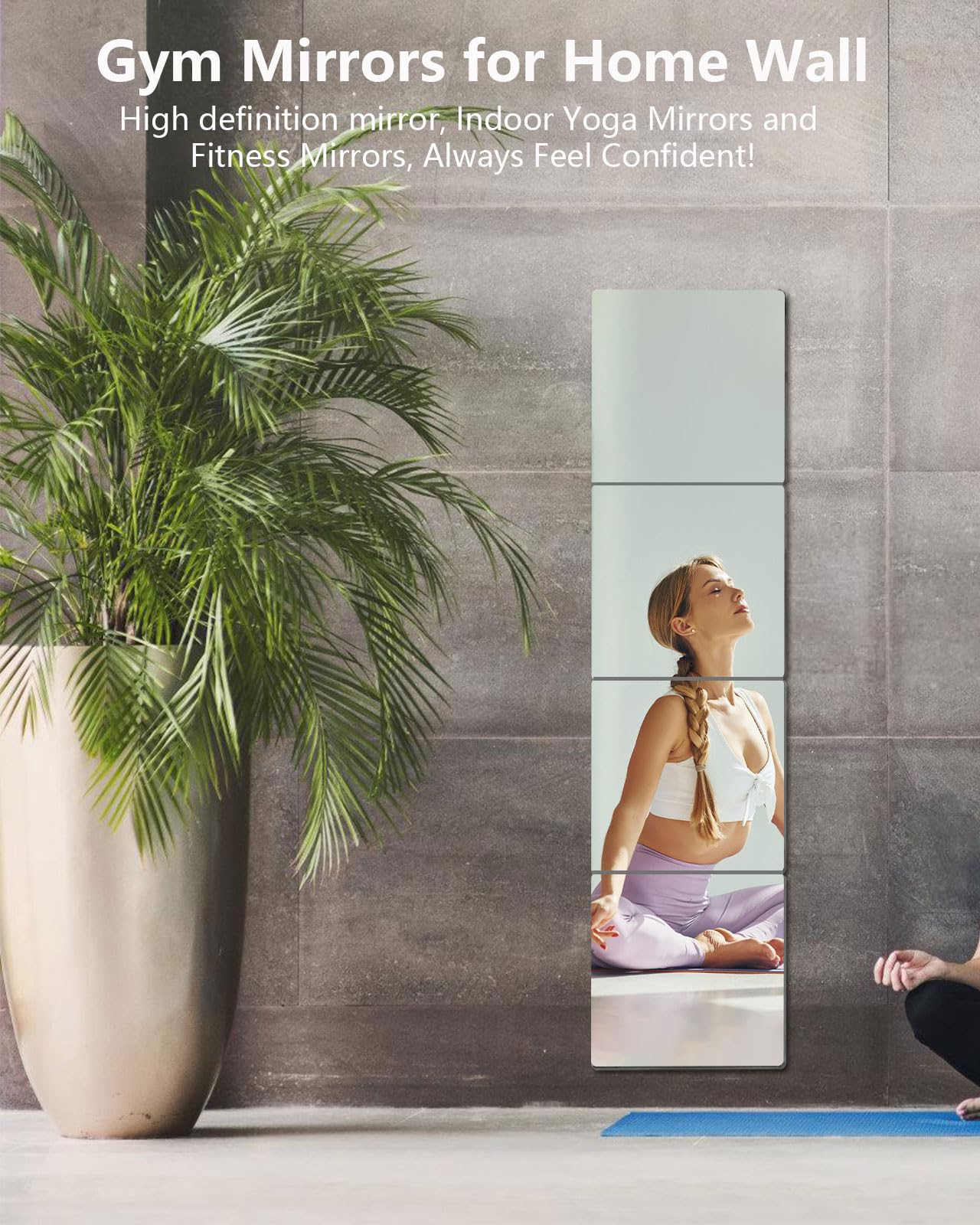 Shatterproof Acrylic Mirror Tiles – 4-Pack Wall Stickers for Kids, Home Gym, Bedroom & Bathroom, Easy Peel-and-Stick Decorative Mirrors with Double-Sided Tape (Silver,16" x 16")