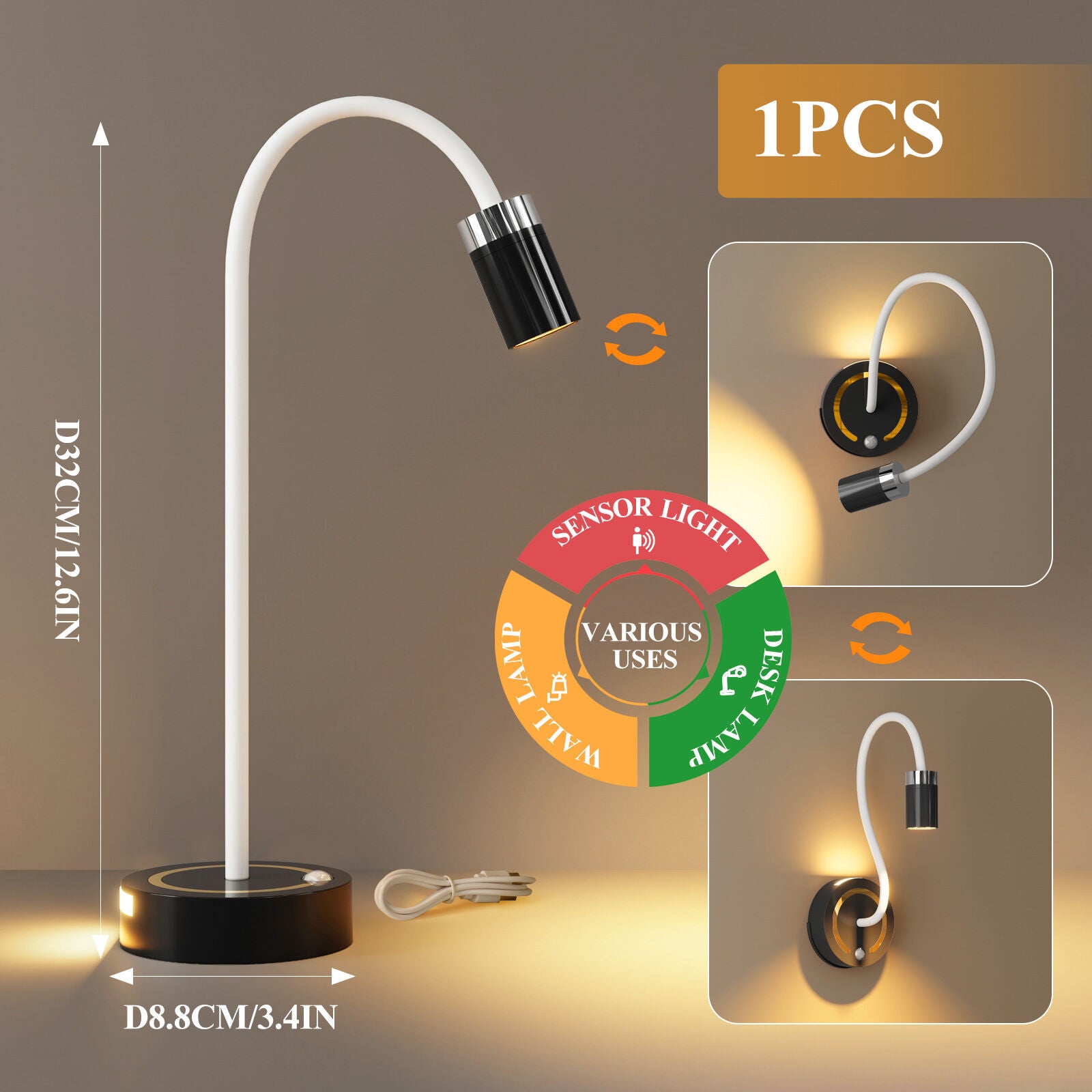 Rechargeable Motion Sensor Night Light – DIY Silicone Hose Lamp for Bedroom & Desk (Black) | Other Colors Available in Store