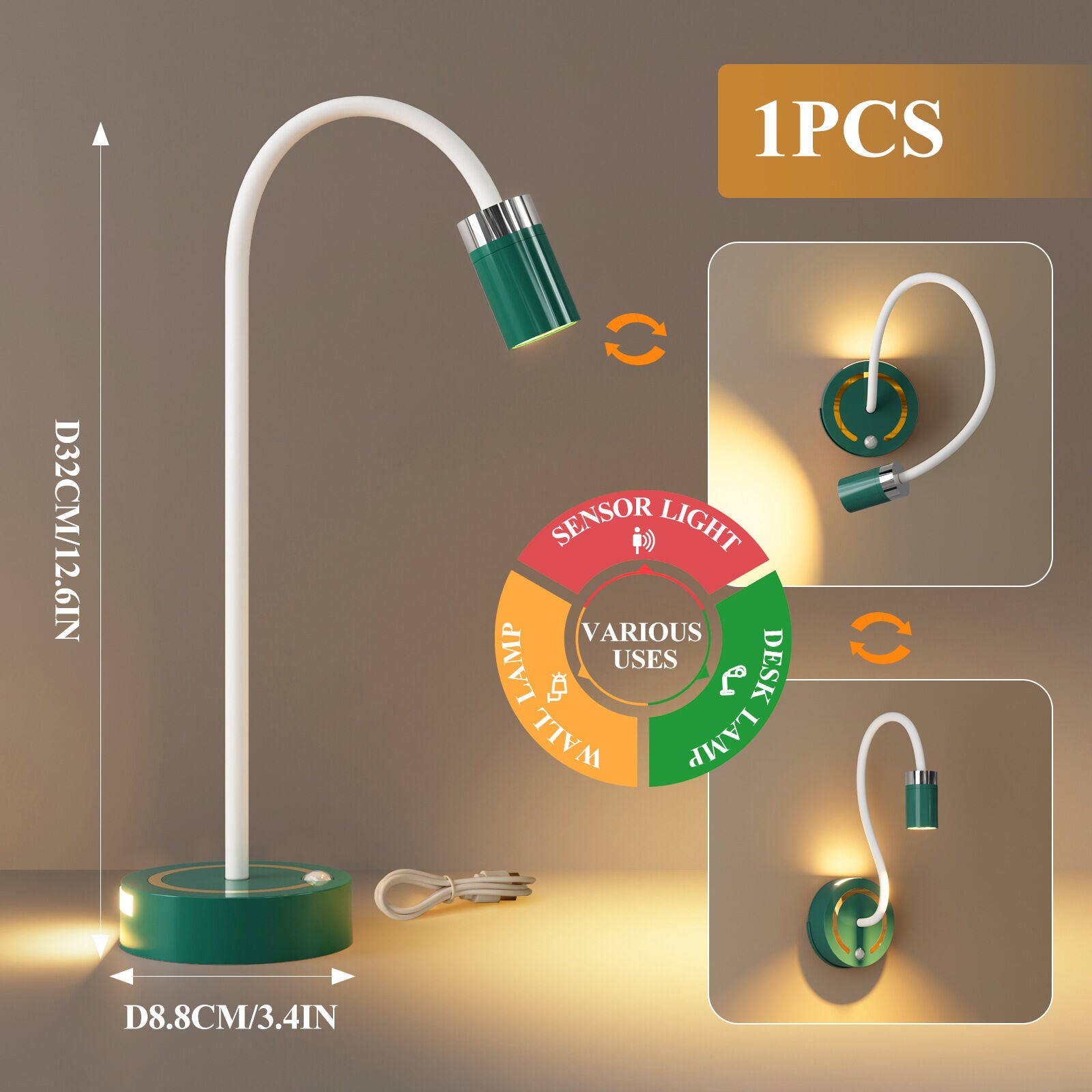 Rechargeable Motion Sensor Night Light – DIY Silicone Hose Lamp for Bedroom & Desk (Green) | Other Colors Available in Store