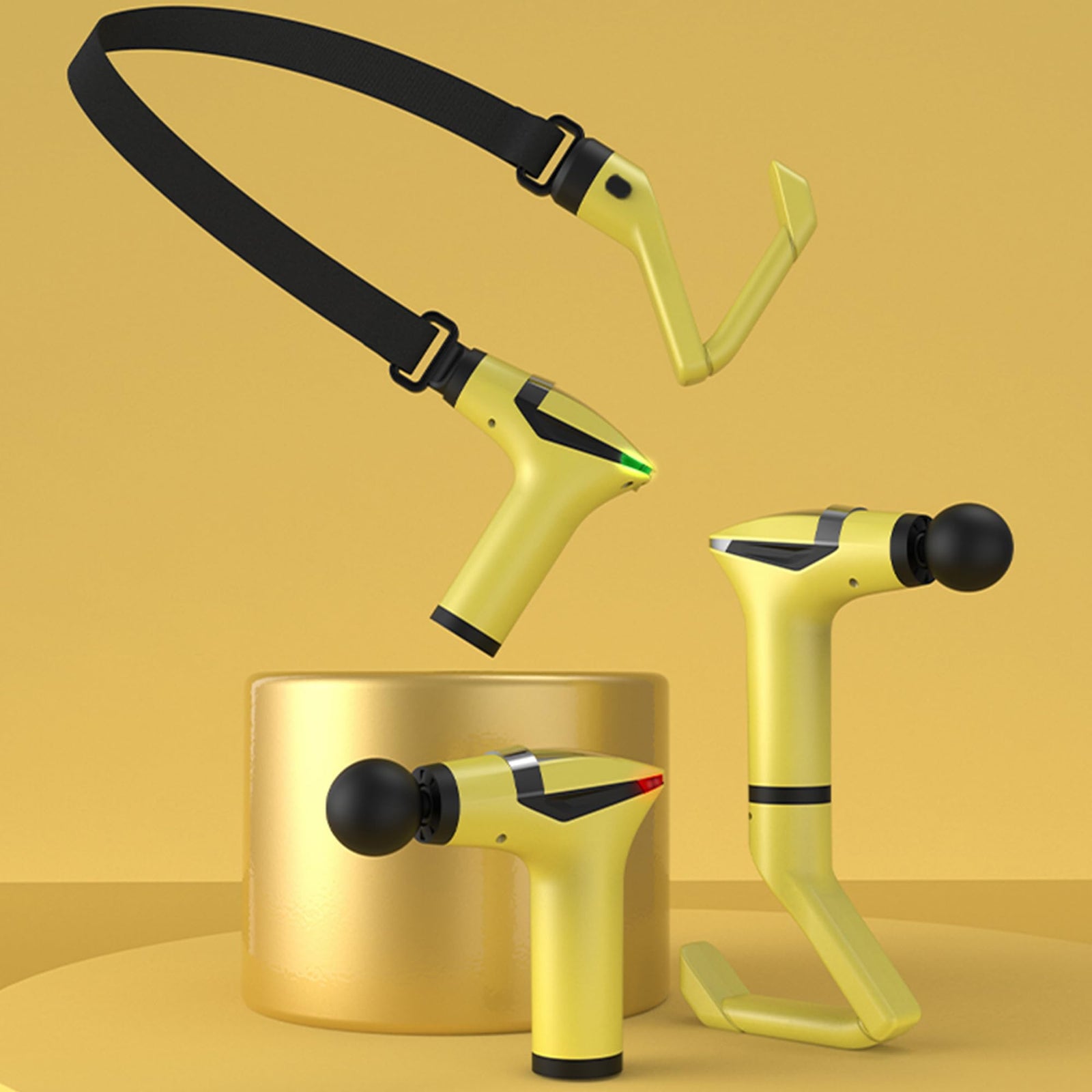 Yellow 3-in-1 Massage Gun with Extendable Handle & Back Strap – 12-Speed Deep Tissue Muscle Massager, 4 Attachments, USB-C Charging, for Athletes, Gym Recovery & Seniors | Black available in store