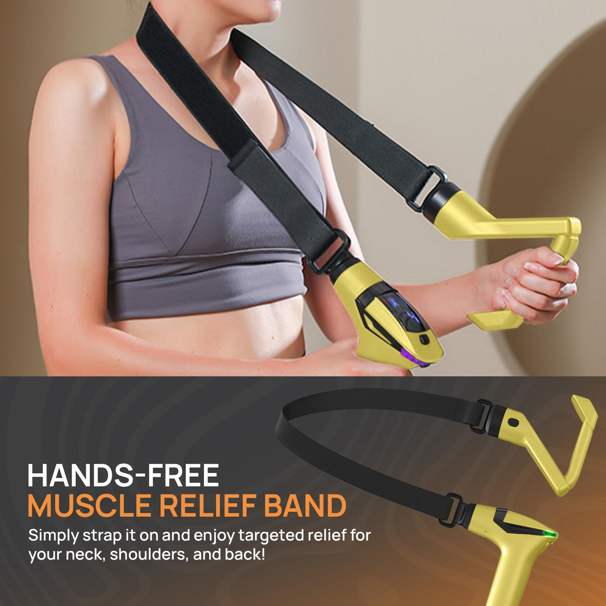 Yellow 3-in-1 Massage Gun with Extendable Handle & Back Strap – 12-Speed Deep Tissue Muscle Massager, 4 Attachments, USB-C Charging, for Athletes, Gym Recovery & Seniors | Black available in store