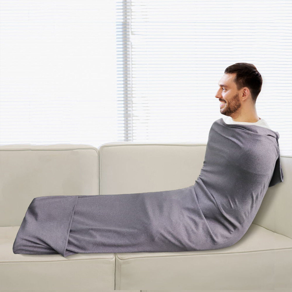 Hooded Sleep Pod: Adults Large Wearable Blanket – Comfy Hooded Cocoon, Cooling, Machine Washable (Grey, 185×50cm)