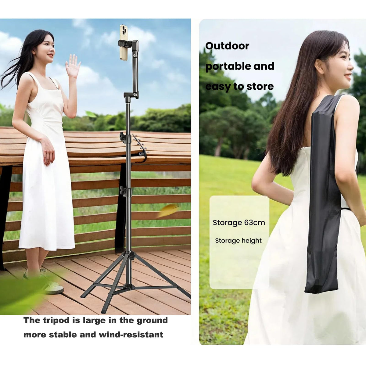 Floor Standing Phone Tripod with Swan Neck Arm – Includes Phone Clamp & Selfie Remote, Multi-Angle Stand for Live Streaming, Food Photography, Vlogging (Black)