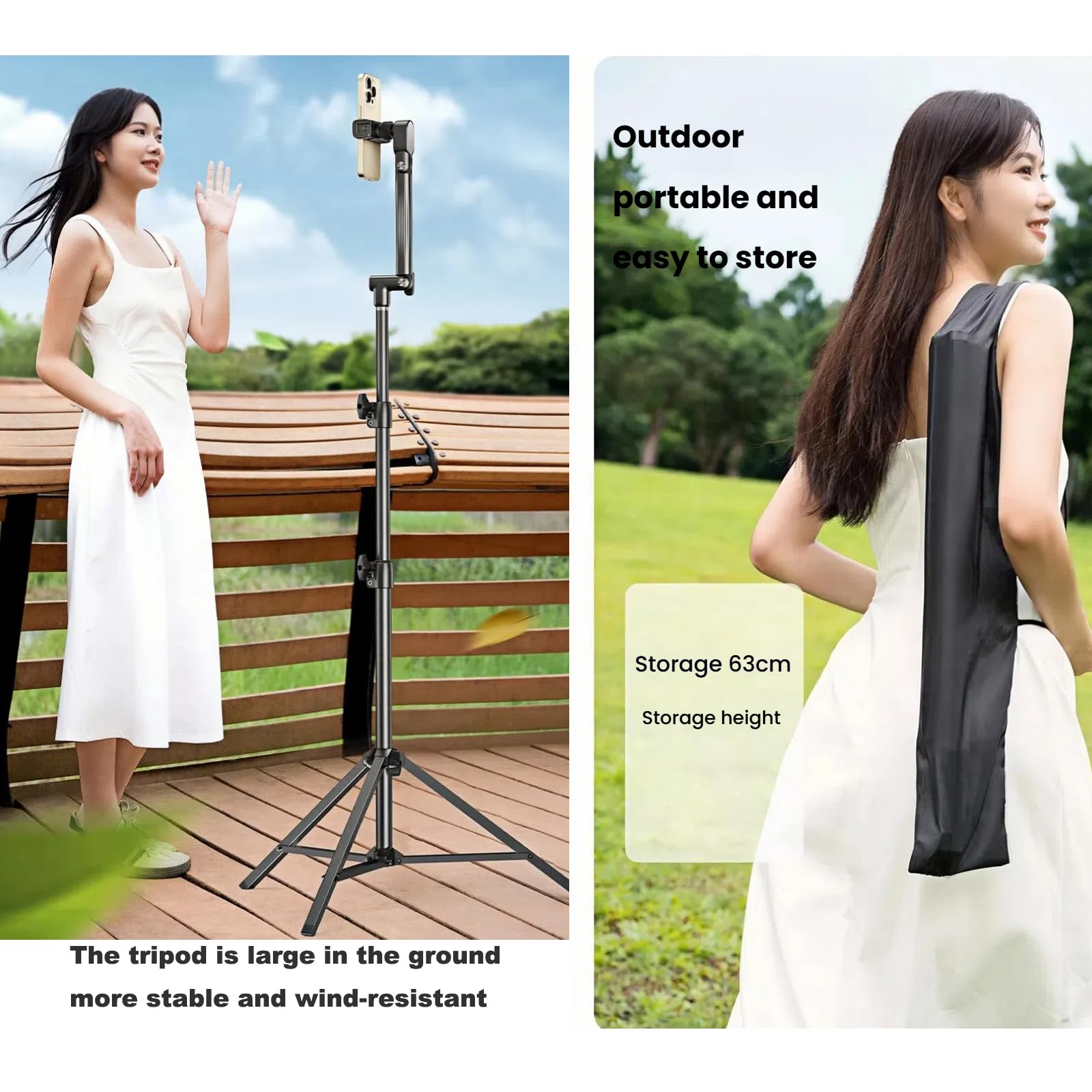 Floor Standing Phone Tripod with Swan Neck Arm – Includes Phone Clamp & Selfie Remote, Multi-Angle Stand for Live Streaming, Food Photography, Vlogging (Black)