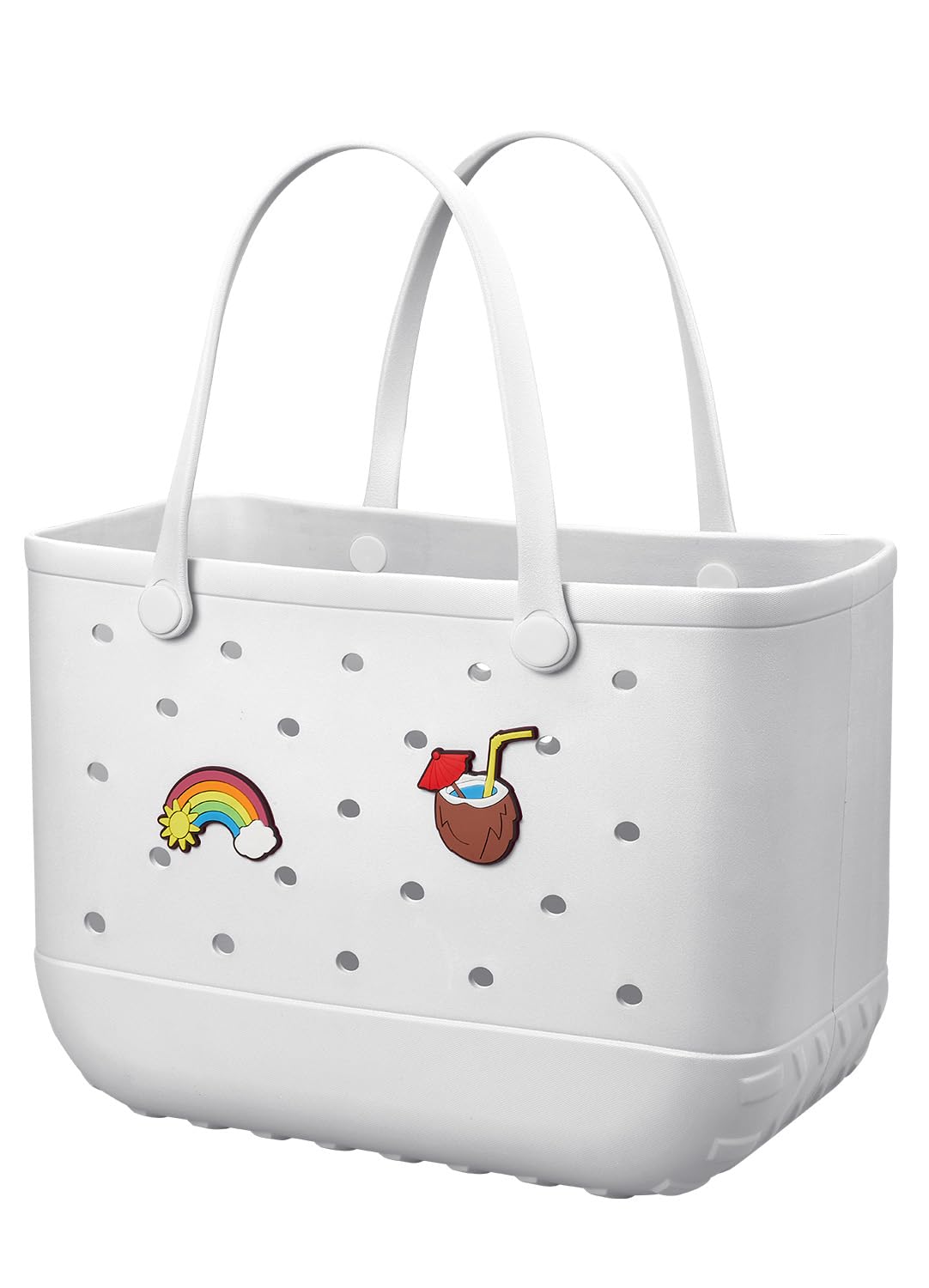 EVA Beach Tote Bag for Swimming, Pool & Travel – Waterproof Washable Rubber Handbag with 2 Random Charms, Lightweight & Sand-Resistant (White)  | Other Colors Available in Store