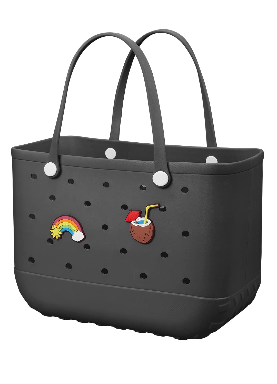 EVA Beach Tote Bag for Swimming, Pool &amp; Travel – Waterproof Washable Rubber Handbag with 2 Random Charms, Lightweight &amp; Sand-Resistant (Black) | Other Colors Available in Store