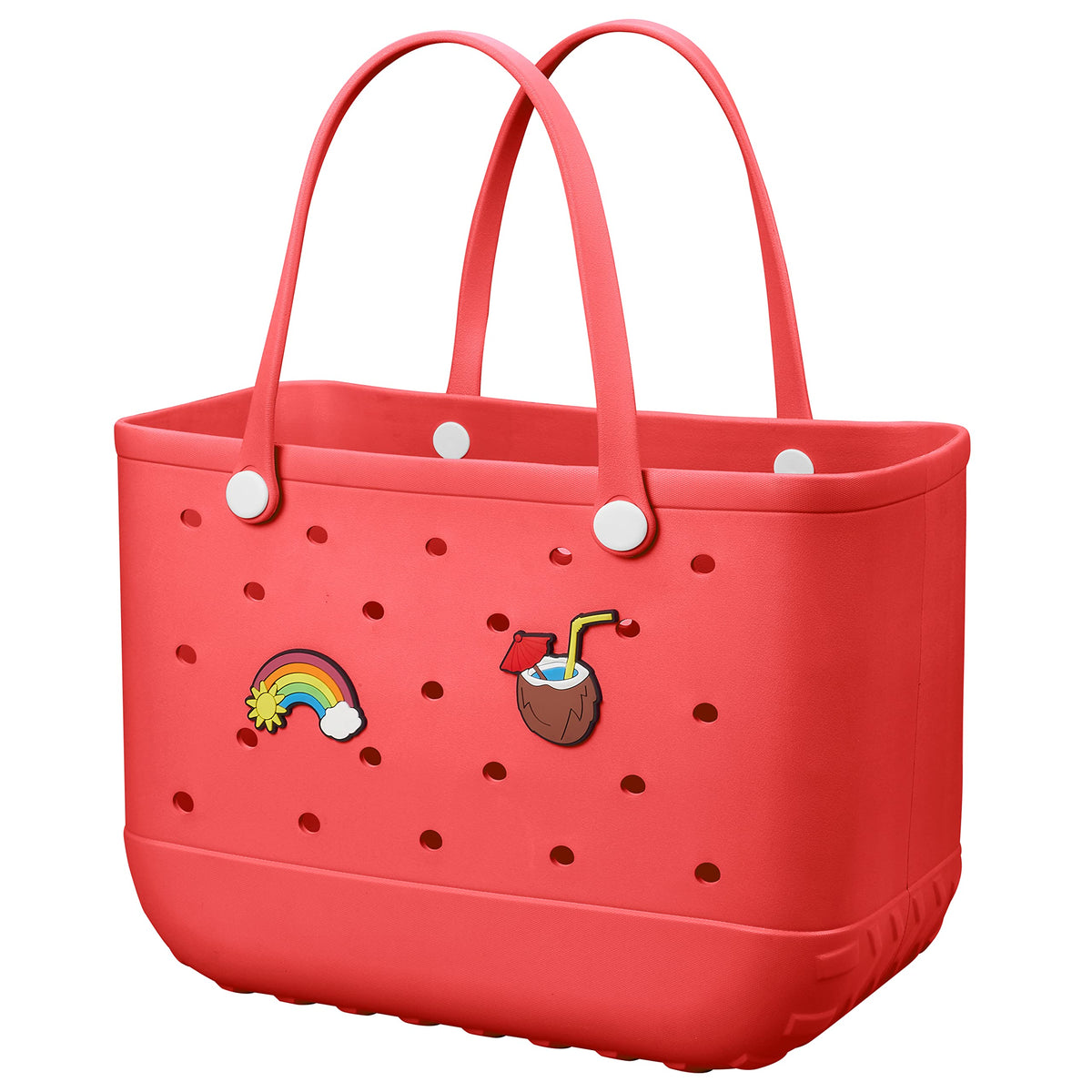 EVA Beach Tote Bag for Swimming, Pool &amp; Travel – Waterproof Washable Rubber Handbag with 2 Random Charms, Lightweight &amp; Sand-Resistant (Red)  | Other Colors Available in Store