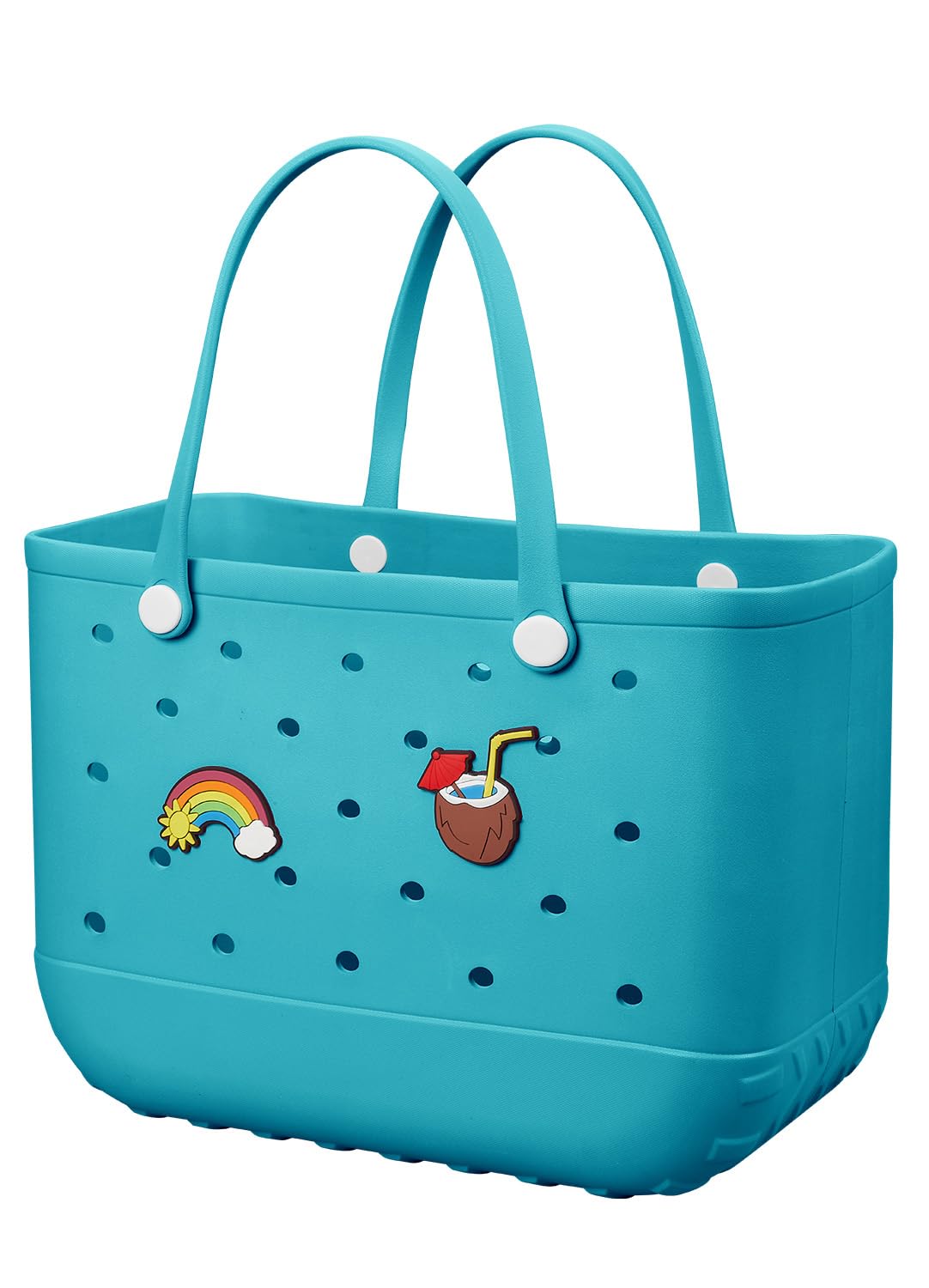EVA Beach Tote Bag for Swimming, Pool &amp; Travel – Waterproof Washable Rubber Handbag with 2 Random Charms, Lightweight &amp; Sand-Resistant (Blue) | Other Colors Available in Store
