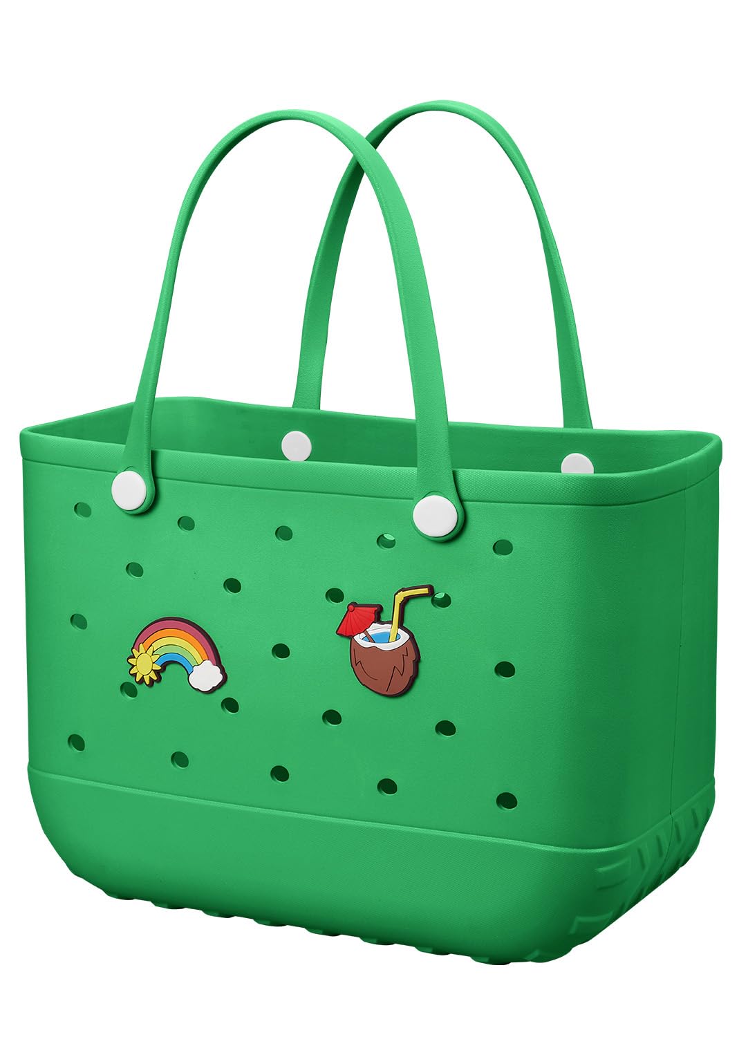 EVA Beach Tote Bag for Swimming, Pool &amp; Travel – Waterproof Washable Rubber Handbag with 2 Random Charms, Lightweight &amp; Sand-Resistant (Green) | Other Colors Available in Store