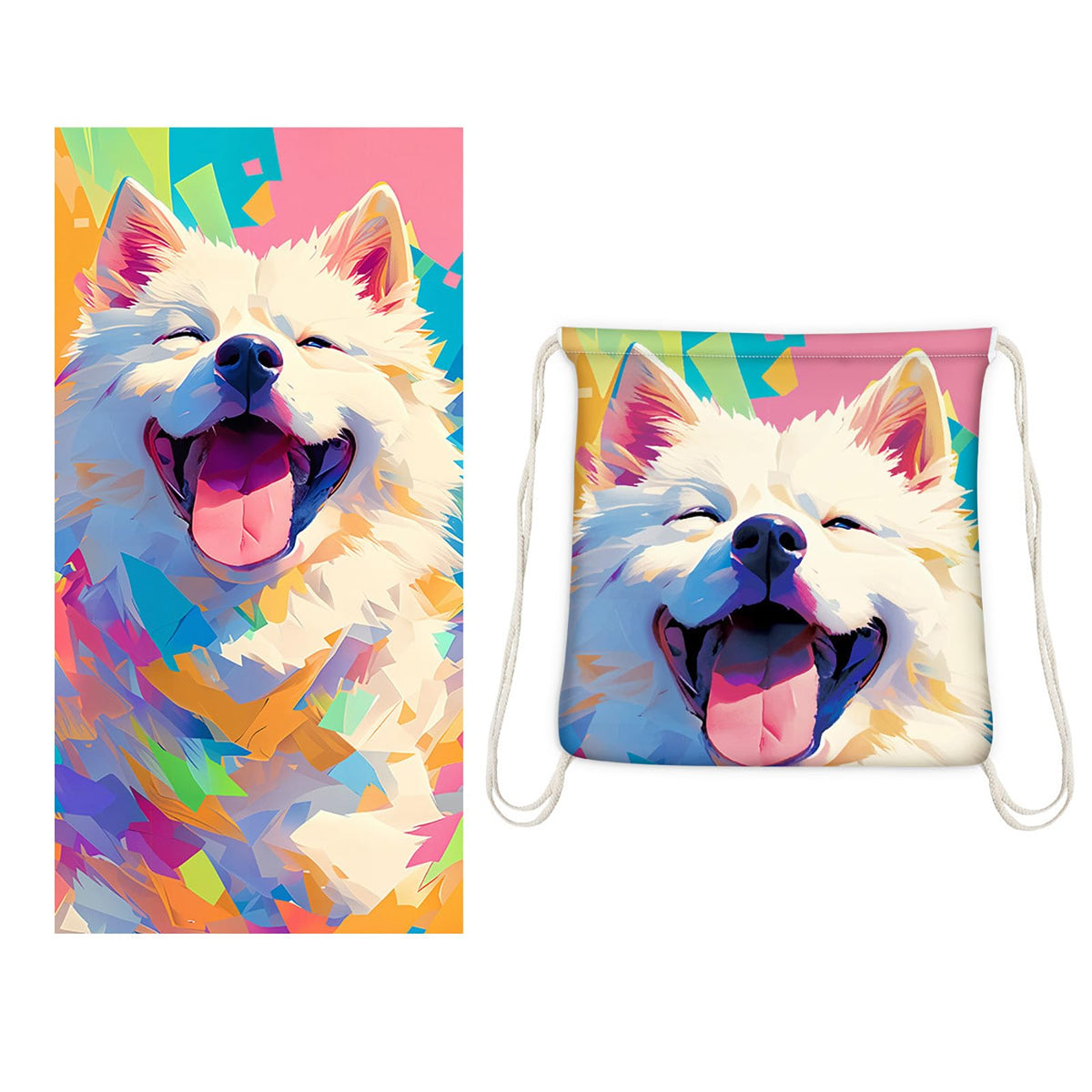 Dual-Function Foldable Beach Towel with Built-in Backpack – Soft Microfiber Towel &amp; Compact Carry Bag in One, 55-Inch Large Size for Swimming, Travel, Picnic (Dog,Colorful)