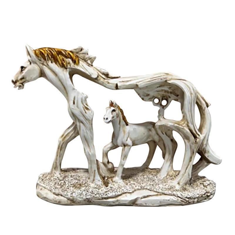White Horse and Foal Figurine: Artistic Resin Sculpture for Home, Office &amp; Bookshelf Decor – Symbol of Strength and Success
