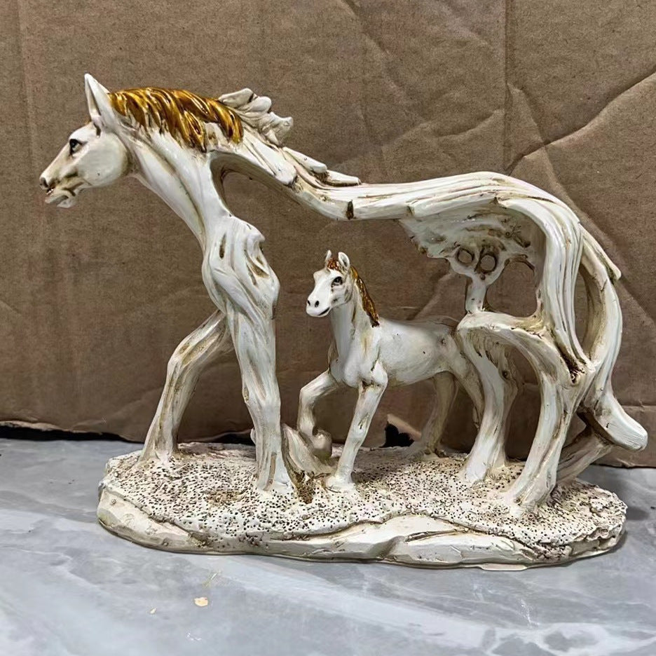White Horse and Foal Figurine: Artistic Resin Sculpture for Home, Office & Bookshelf Decor – Symbol of Strength and Success
