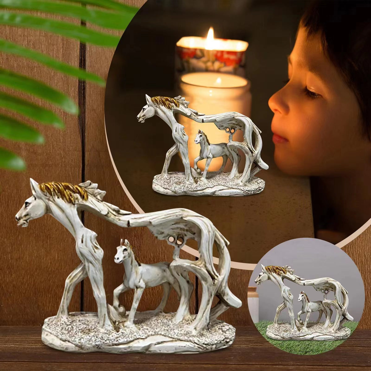 White Horse and Foal Figurine: Artistic Resin Sculpture for Home, Office & Bookshelf Decor – Symbol of Strength and Success