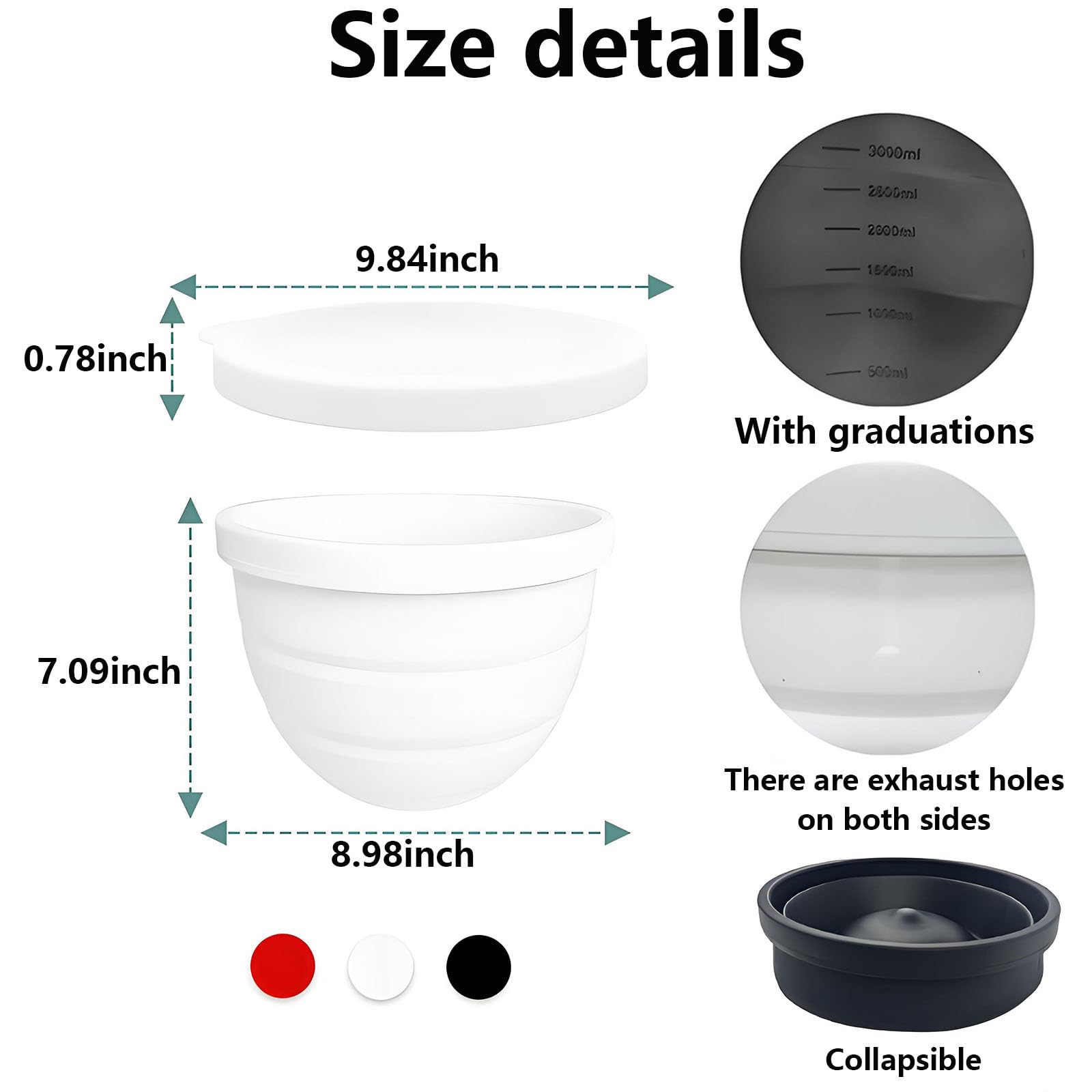 Silicone Bowl Liner for 4.5–5-Quart Stand Mixer – Food-Grade, Collapsible, Non-Stick Replacement Inner Bowl with Lid, Dishwasher Safe, Oven & Fridge Ready (Black)