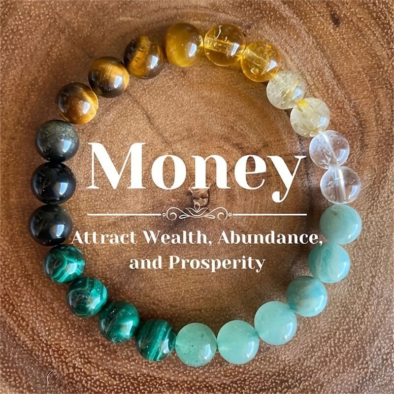 8mm Natural Stone Wealth Bracelet for Women &amp; Men – Tiger Eye, Citrine, Malachite, Aquamarine Beaded Stretch Jewelry to Attract Money and Abundance