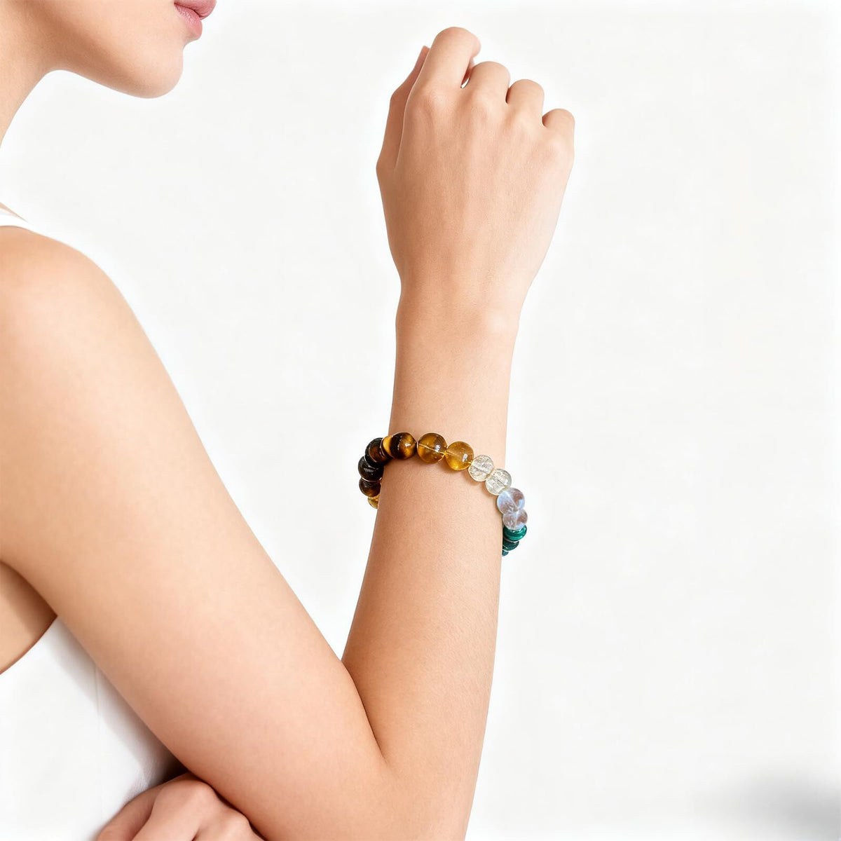 8mm Natural Stone Wealth Bracelet for Women & Men – Tiger Eye, Citrine, Malachite, Aquamarine Beaded Stretch Jewelry to Attract Money and Abundance