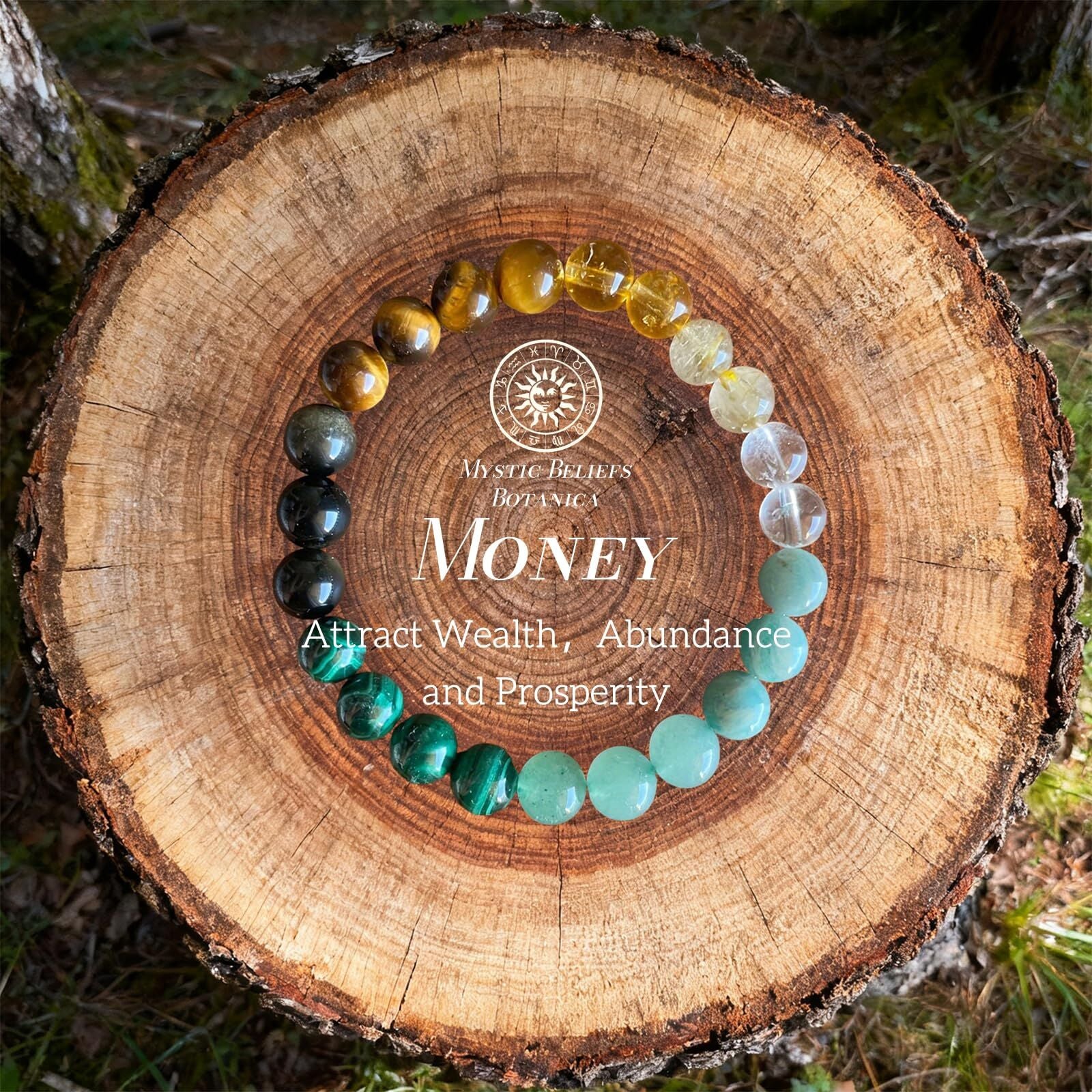8mm Natural Stone Wealth Bracelet for Women & Men – Tiger Eye, Citrine, Malachite, Aquamarine Beaded Stretch Jewelry to Attract Money and Abundance