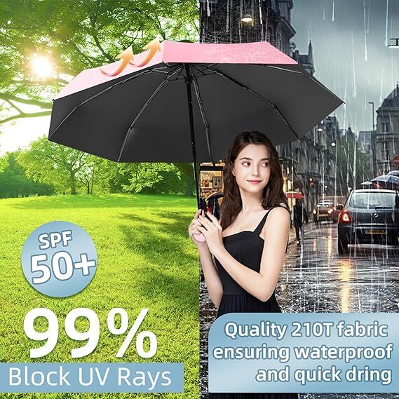 Mini Travel Umbrella – Compact Sun & Rain Protection for Women, Kids | UV-Blocking Pocket Umbrella with Case | Lightweight Foldable Umbrella（pink）
