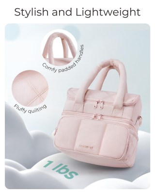 Double-Layer Insulated Lunch Bag with Quilted Design – 11.8L Cooler Tote for Work, Picnics & Travel (Pink) | Other Colors Available In-Store