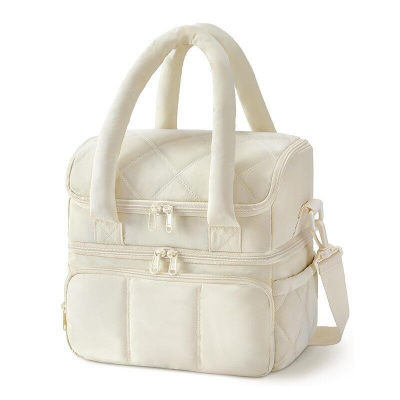 Double-Layer Insulated Lunch Bag with Quilted Design – 11.8L Cooler Tote for Work, Picnics &amp; Travel (Beige) | Other Colors Available In-Store
