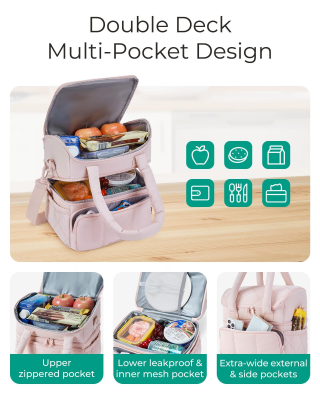 Double-Layer Insulated Lunch Bag with Quilted Design – 11.8L Cooler Tote for Work, Picnics & Travel (Beige) | Other Colors Available In-Store