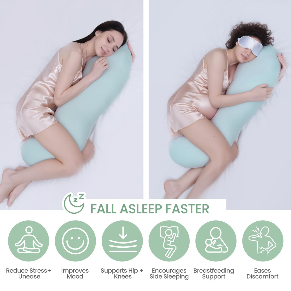 Pea Pod Shape Body Pillow for Adults – Full-Body Support Side Sleeper Pillow, Pregnancy & Back Pain Relief, Soft Hug Pillow with Memory Fiber Filling (Light Blue)