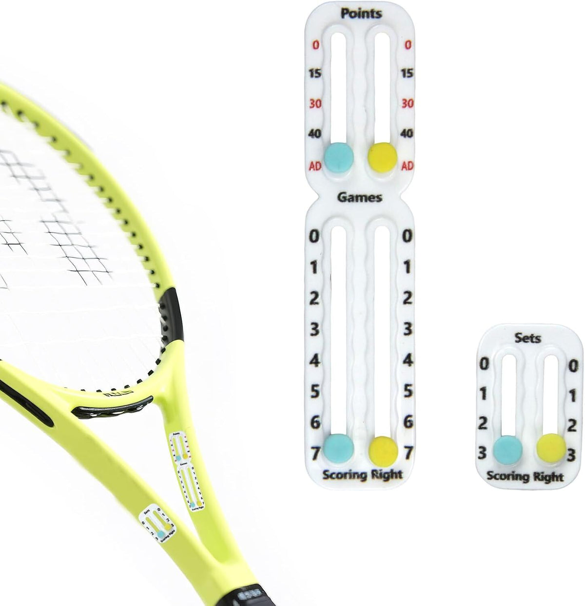 Tennis Racket Scorekeeper 2-Pack in White – Dual Portable Score Trackers for Points, Games &amp; Sets | Other Colours Available In-Store